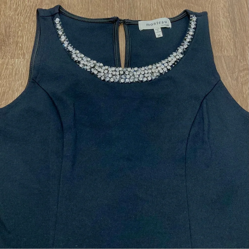 Elegant Little Black Dress with Rhinestone Beaded Neckline Medium - Picture 7 of 13